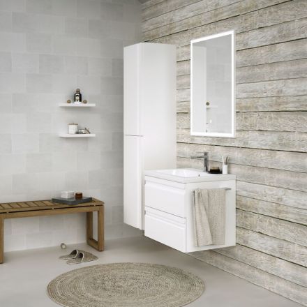 Badezimmermöbel - Set D Bikaner, 3-teilig inkl. Waschtisch / Waschbecken, Farbe: Weiß glänzend