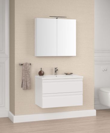 Badezimmermöbel - Set F Bikaner, 2-teilig inkl. Waschtisch / Waschbecken, Farbe: Weiß glänzend