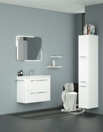 Badezimmermöbel - Set U Thane, 3-teilig inkl. Waschtisch / Waschbecken, Farbe: Weiß glänzend
