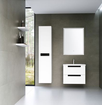 Badezimmermöbel - Set A Meerut, 3-teilig inkl. Waschtisch / Waschbecken, Farbe: Weiß matt / Schwarz