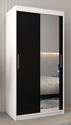 Schiebetürenschrank / Kleiderschrank Bisaurin 1C mit Spiegel, Farbe: Weiß matt / Schwarz - Abmessungen: 200 x 100 x 62 cm ( H x B x T)