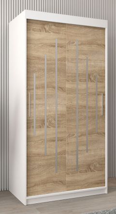 Schiebetürenschrank / Kleiderschrank Pilatus 01, Farbe: Weiß matt / Eiche Sonoma - Abmessungen: 200 x 100 x 62 cm (H x B x T)