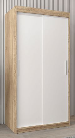 Schiebetürenschrank / Kleiderschrank Bisaurin 1A, Farbe: Eiche Sonoma / Weiß matt - Abmessungen: 200 x 100 x 62 cm ( H x B x T)