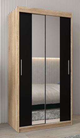 Schiebetürenschrank / Kleiderschrank Bisaurin 1B mit Spiegel, Farbe: Eiche Sonoma / Schwarz - Abmessungen: 200 x 100 x 62 cm ( H x B x T)