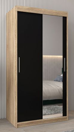 Schiebetürenschrank / Kleiderschrank Bisaurin 1C mit Spiegel, Farbe: Eiche Sonoma / Schwarz - Abmessungen: 200 x 100 x 62 cm ( H x B x T)