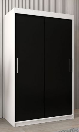 Schiebetürenschrank / Kleiderschrank Bisaurin 2A, Farbe: Weiß matt / Schwarz - Abmessungen: 200 x 120 x 62 cm ( H x B x T)