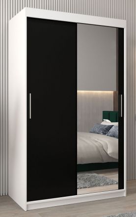 Schiebetürenschrank / Kleiderschrank Bisaurin 2C mit Spiegel, Farbe: Weiß matt / Schwarz - Abmessungen: 200 x 120 x 62 cm ( H x B x T)