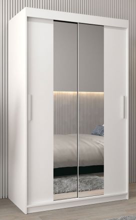 Schiebetürenschrank / Kleiderschrank Bisaurin 2B mit Spiegel, Farbe: Weiß matt - Abmessungen: 200 x 120 x 62 cm ( H x B x T)