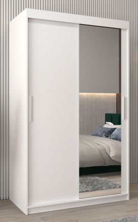 Schiebetürenschrank / Kleiderschrank Bisaurin 2C mit Spiegel, Farbe: Weiß matt - Abmessungen: 200 x 120 x 62 cm ( H x B x T)