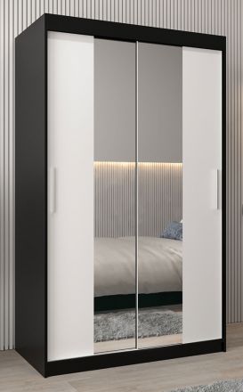 Schiebetürenschrank / Kleiderschrank Bisaurin 2B mit Spiegel, Farbe: Schwarz / Weiß matt - Abmessungen: 200 x 120 x 62 cm ( H x B x T)