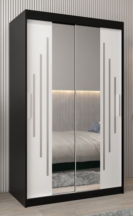 Schiebetürenschrank / Kleiderschrank mit Spiegel Tomlis 02A, Farbe: Schwarz / Weiß matt - Abmessungen: 200 x 120 x 62 cm (H x B x T)