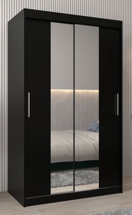 Schiebetürenschrank / Kleiderschrank Bisaurin 2B mit Spiegel, Farbe: Schwarz - Abmessungen: 200 x 120 x 62 cm ( H x B x T)