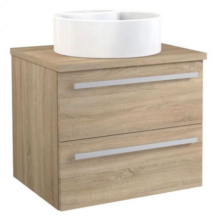 Waschtischunterschrank mit Soft Close System Bidar 52 in Eiche, 53 x 60 x 45 cm, mit 2 Schubladen und einem weißen Keramik-Waschbecken, elegante Griffe
