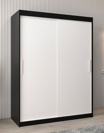 Schiebetürenschrank / Kleiderschrank Bisaurin 3A, Farbe: Schwarz / Weiß matt - Abmessungen: 200 x 150 x 62 cm ( H x B x T)
