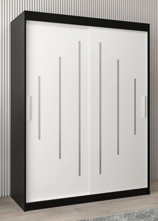 Schiebetürenschrank / Kleiderschrank Pilatus 03, Farbe: Schwarz / Weiß matt - Abmessungen: 200 x 150 x 62 cm (H x B x T)