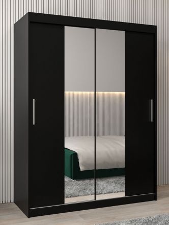 Schiebetürenschrank / Kleiderschrank Bisaurin 3B mit Spiegel, Farbe: Schwarz - Abmessungen: 200 x 150 x 62 cm ( H x B x T)