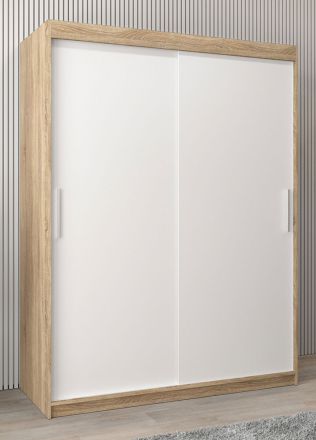 Schiebetürenschrank / Kleiderschrank Bisaurin 3A, Farbe: Eiche Sonoma / Weiß matt - Abmessungen: 200 x 150 x 62 cm ( H x B x T)