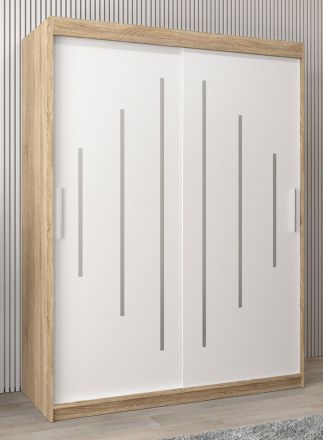 Schiebetürenschrank / Kleiderschrank Pilatus 03, Farbe: Eiche Sonoma / Weiß matt - Abmessungen: 200 x 150 x 62 cm (H x B x T)