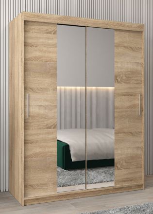 Schiebetürenschrank / Kleiderschrank Bisaurin 3B mit Spiegel, Farbe: Eiche Sonoma - Abmessungen: 200 x 150 x 62 cm ( H x B x T)