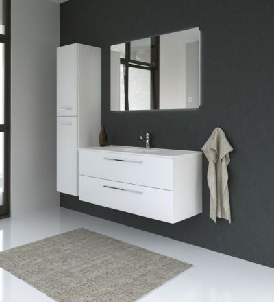 Badezimmermöbel - Set CM Rajkot, 3-teilig inkl. Waschtisch / Waschbecken, Farbe: Weiß glänzend