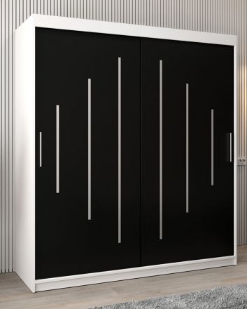 Schiebetürenschrank / Kleiderschrank Pilatus 04, Farbe: Weiß matt / Schwarz - Abmessungen: 200 x 180 x 62 cm (H x B x T)