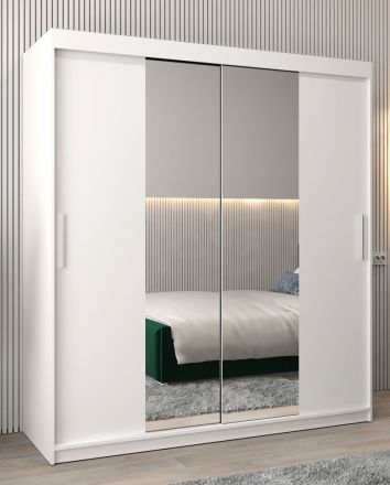 Schiebetürenschrank / Kleiderschrank Bisaurin 4B mit Spiegel, Farbe: Weiß matt - Abmessungen: 200 x 180 x 62 cm ( H x B x T)