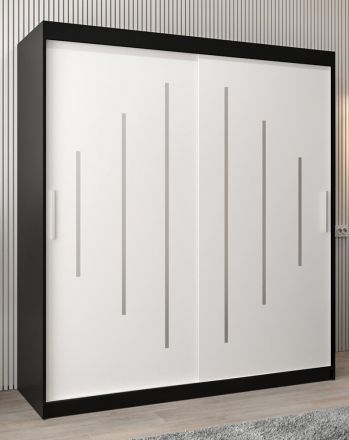 Schiebetürenschrank / Kleiderschrank Pilatus 04, Farbe: Schwarz / Weiß matt - Abmessungen: 200 x 180 x 62 cm (H x B x T)