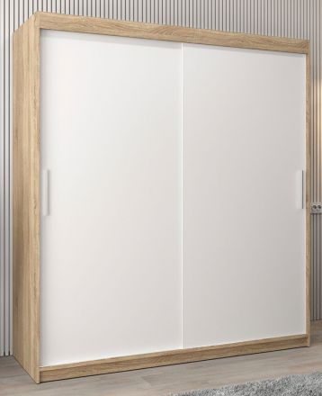 Schiebetürenschrank / Kleiderschrank Bisaurin 4A, Farbe: Eiche Sonoma / Weiß matt - Abmessungen: 200 x 180 x 62 cm ( H x B x T)