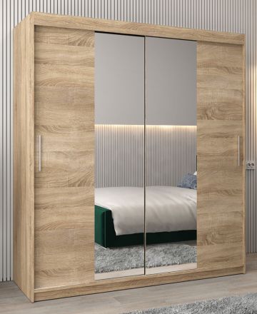 Schiebetürenschrank / Kleiderschrank Bisaurin 4B mit Spiegel, Farbe: Eiche Sonoma - Abmessungen: 200 x 180 x 62 cm ( H x B x T)