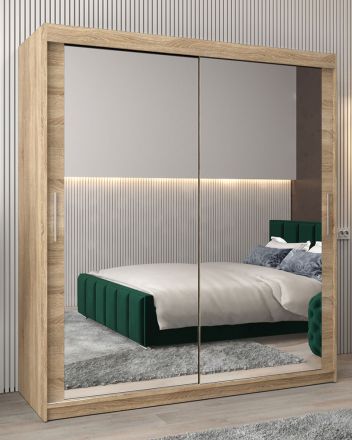 Schiebetürenschrank / Kleiderschrank Bisaurin 4D mit Spiegel, Farbe: Eiche Sonoma - Abmessungen: 200 x 180 x 62 cm ( H x B x T)