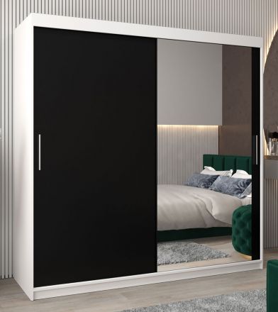 Schiebetürenschrank / Kleiderschrank Bisaurin 5C mit Spiegel, Farbe: Weiß matt / Schwarz - Abmessungen: 200 x 200 x 62 cm ( H x B x T)