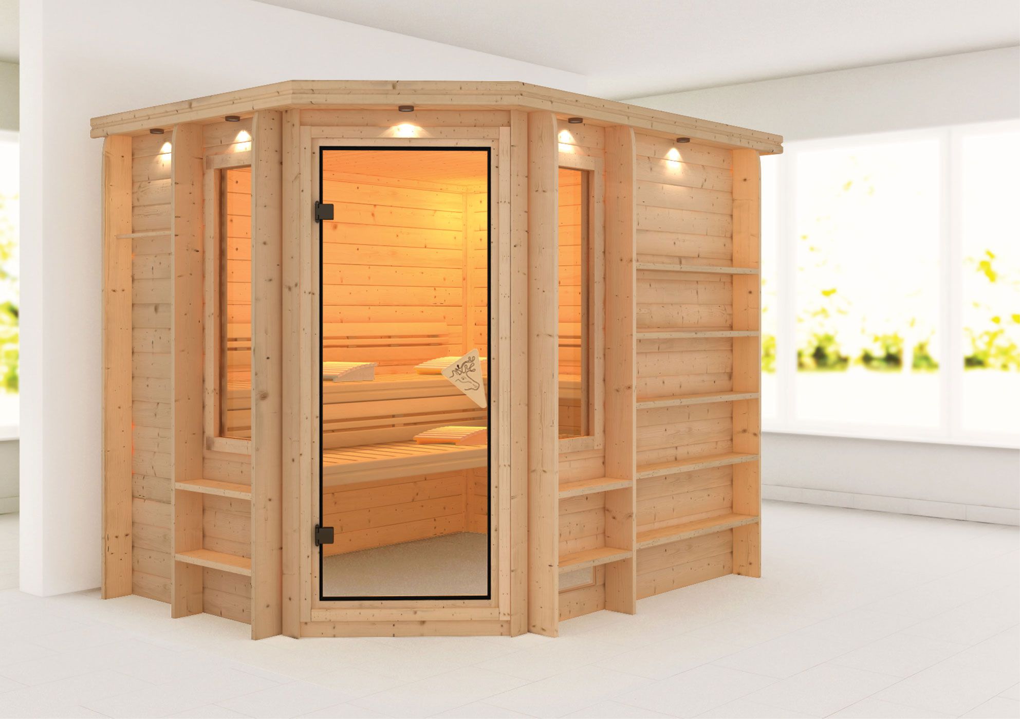 Sauna "Aril" mit bronzierter Tür - Farbe: Natur - 259 x 210 x 206 cm (B x T x H)