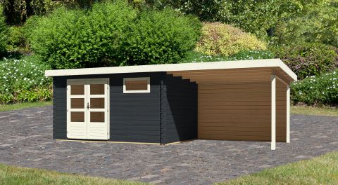 Gartenhaus SET mit Pultdach inkl. Anbaudach & Rückwand, Farbe: Anthrazit, Grundfläche: 10,36 m²