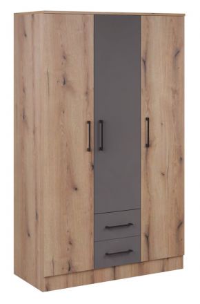Drehtürenschrank / Kleiderschrank Sidonia 01, Farbe: Eiche Artisan / Grau - Abmessungen: 200 x 123 x 53 cm (H x B x T)