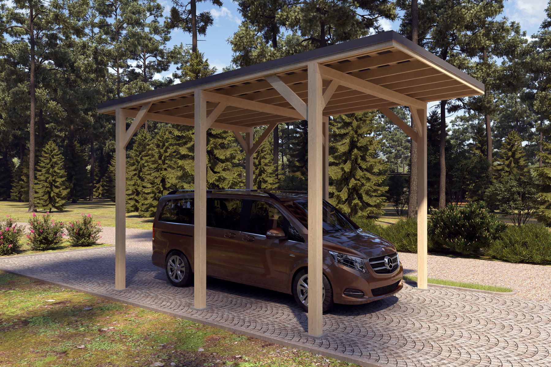 Camping Carport "Stabil" 6 x 4 m (LxB) | 250 kg/m² Dachlast | 24 m² | Natur mit grauem Dach
