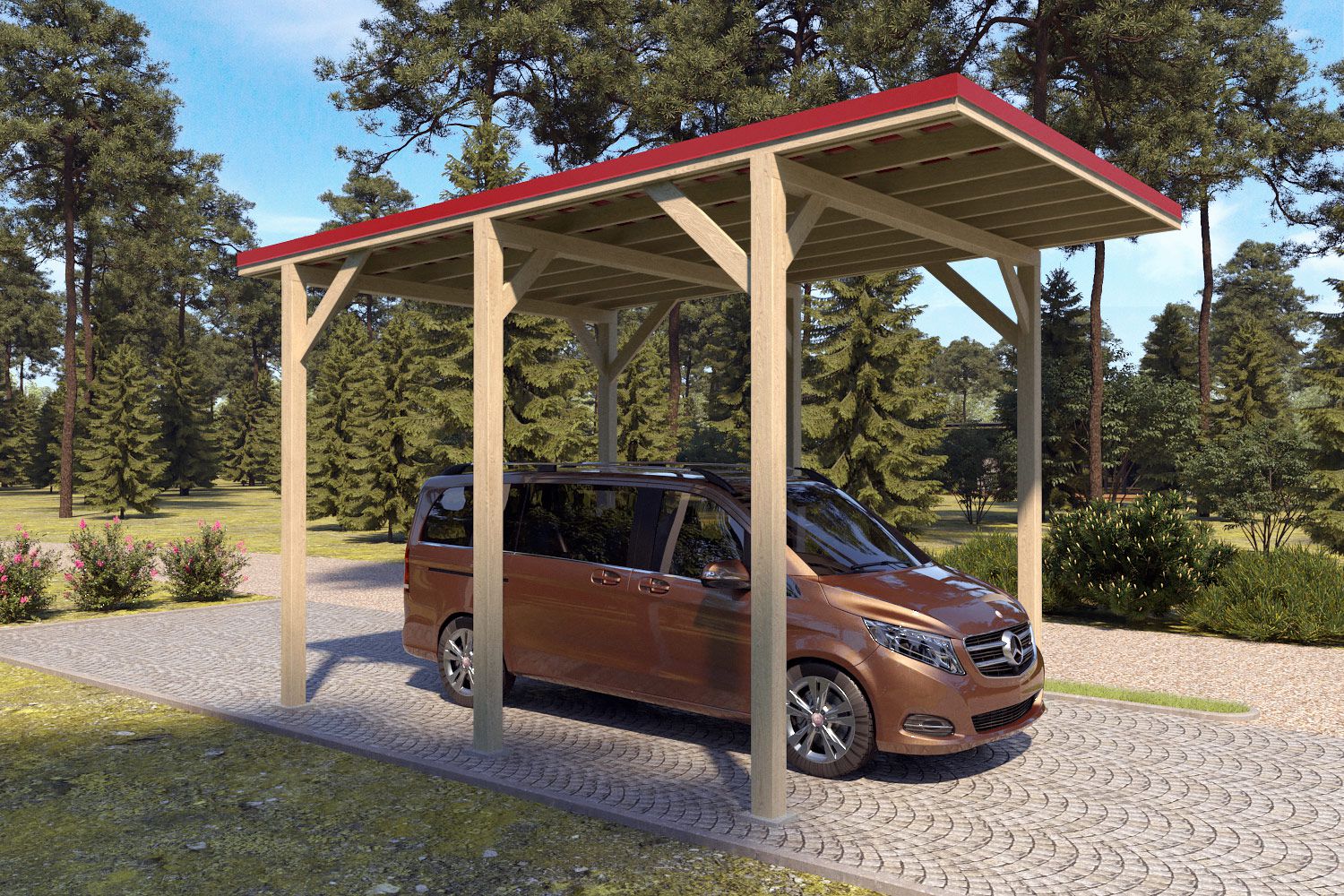 Camping Carport "Stabil" 6 x 4 m (LxB) | 250 kg/m² Dachlast | 24 m² | Imprägniert mit rotem Dach