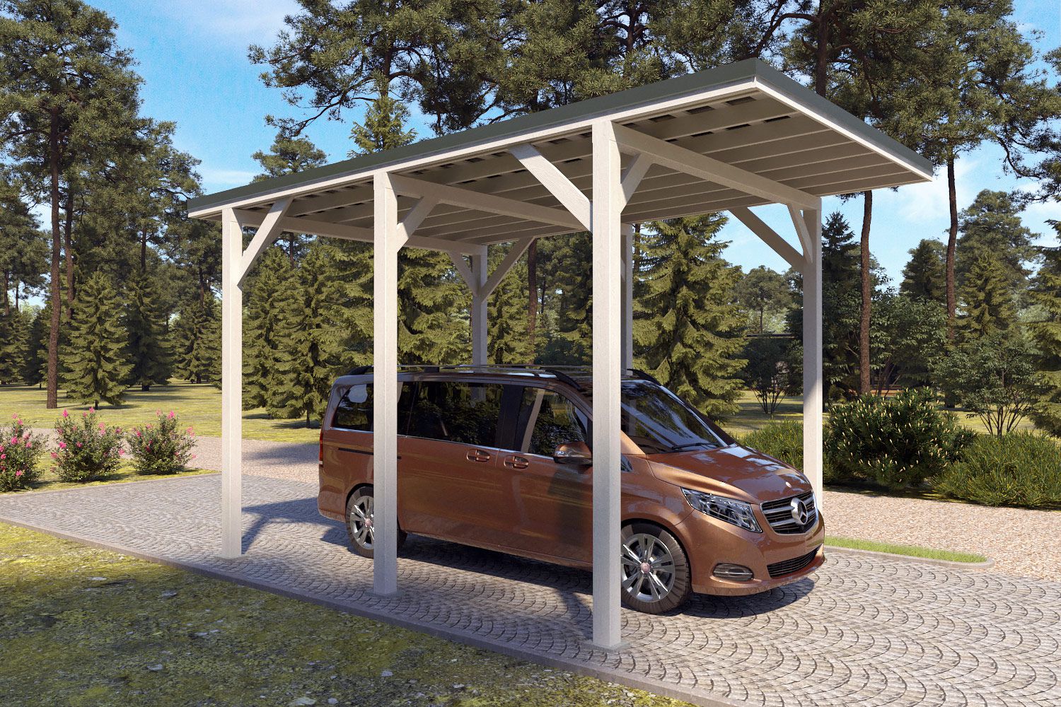 Camping Carport "Stabil" 6 x 4 m (LxB) | 250 kg/m² Dachlast | 24 m² | Reinweiß mit dornengrünem Dach