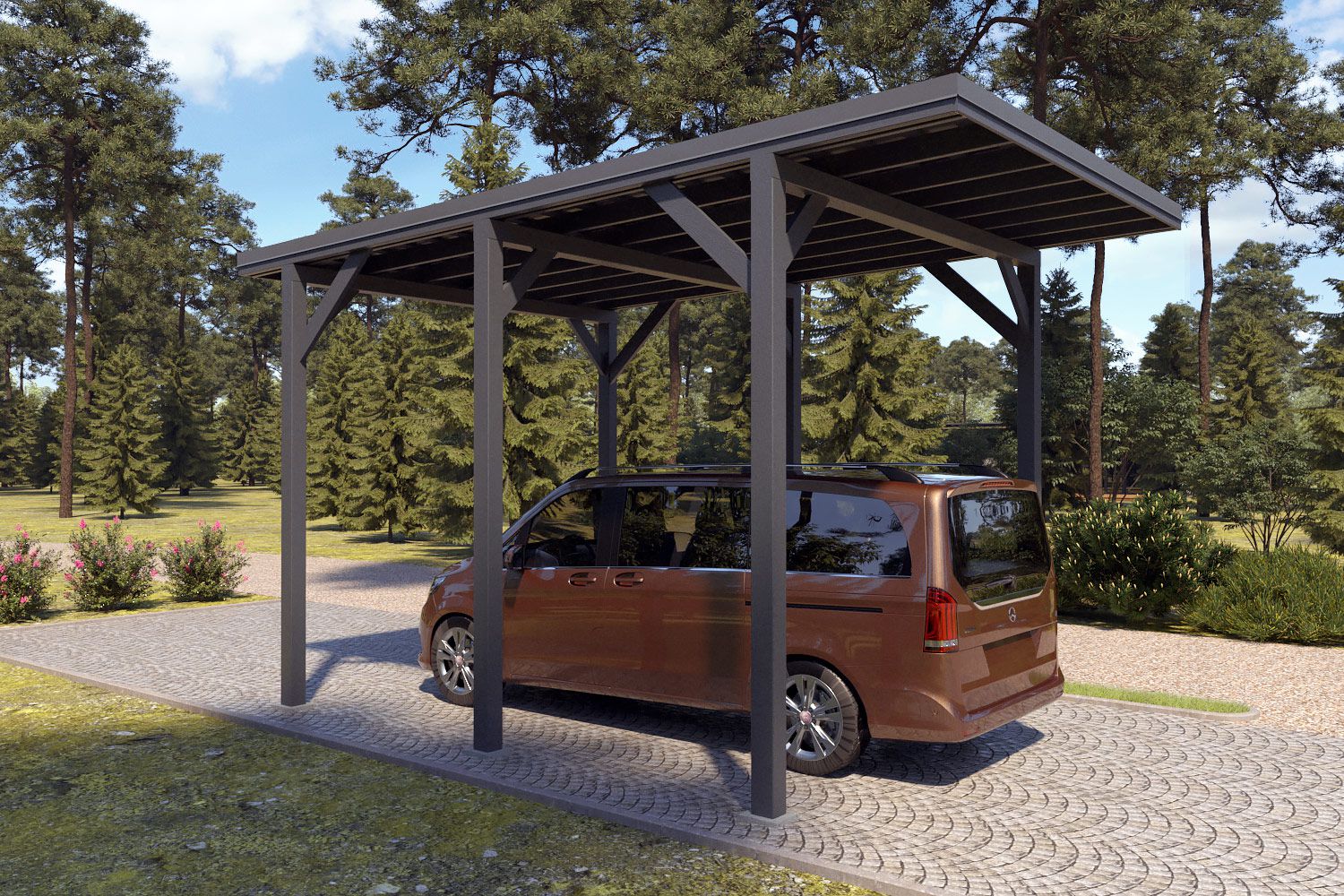 Camping Carport "Stabil" 6 x 4 m (LxB) | 250 kg/m² Dachlast | 24 m² | Anthrazitgrau mit dunkelgrauem Dach