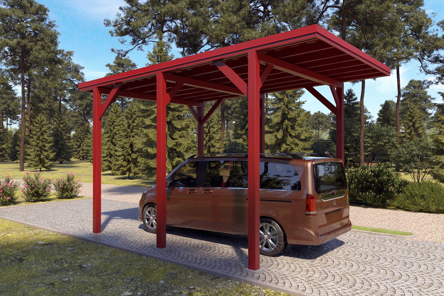 Camping Carport "Stabil" 6 x 4 m (LxB) | 250 kg/m² Dachlast | 24 m² | Oxidrot mit rotem Dach