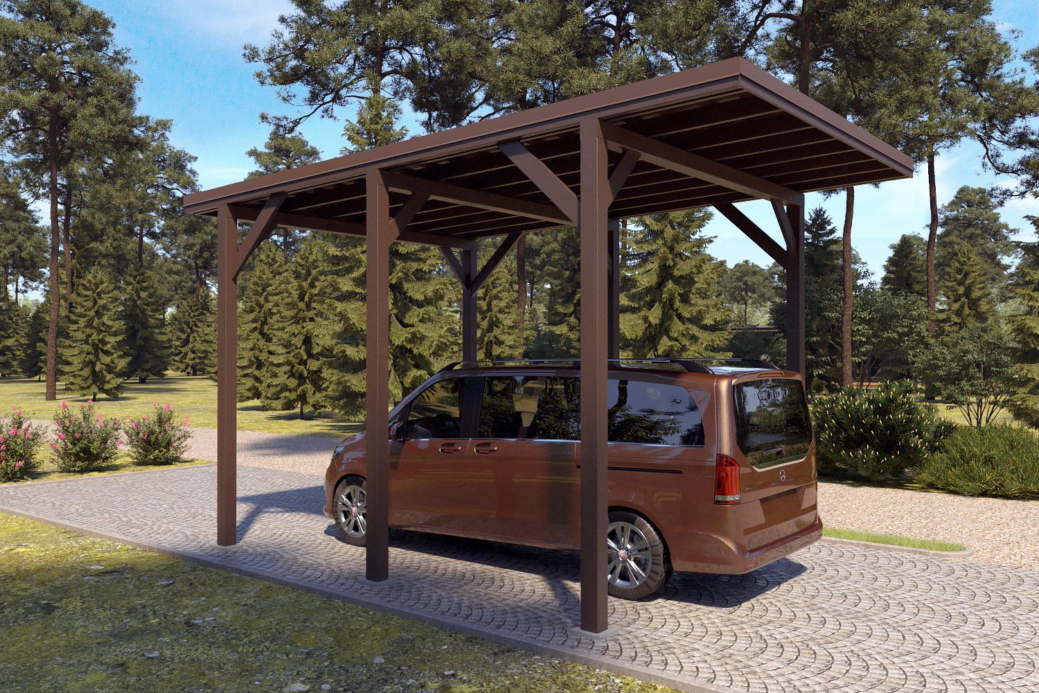 Camping Carport "Stabil" 6 x 4 m (LxB) | 250 kg/m² Dachlast | 24 m² | Graubraun mit dunkelbraunem Dach
