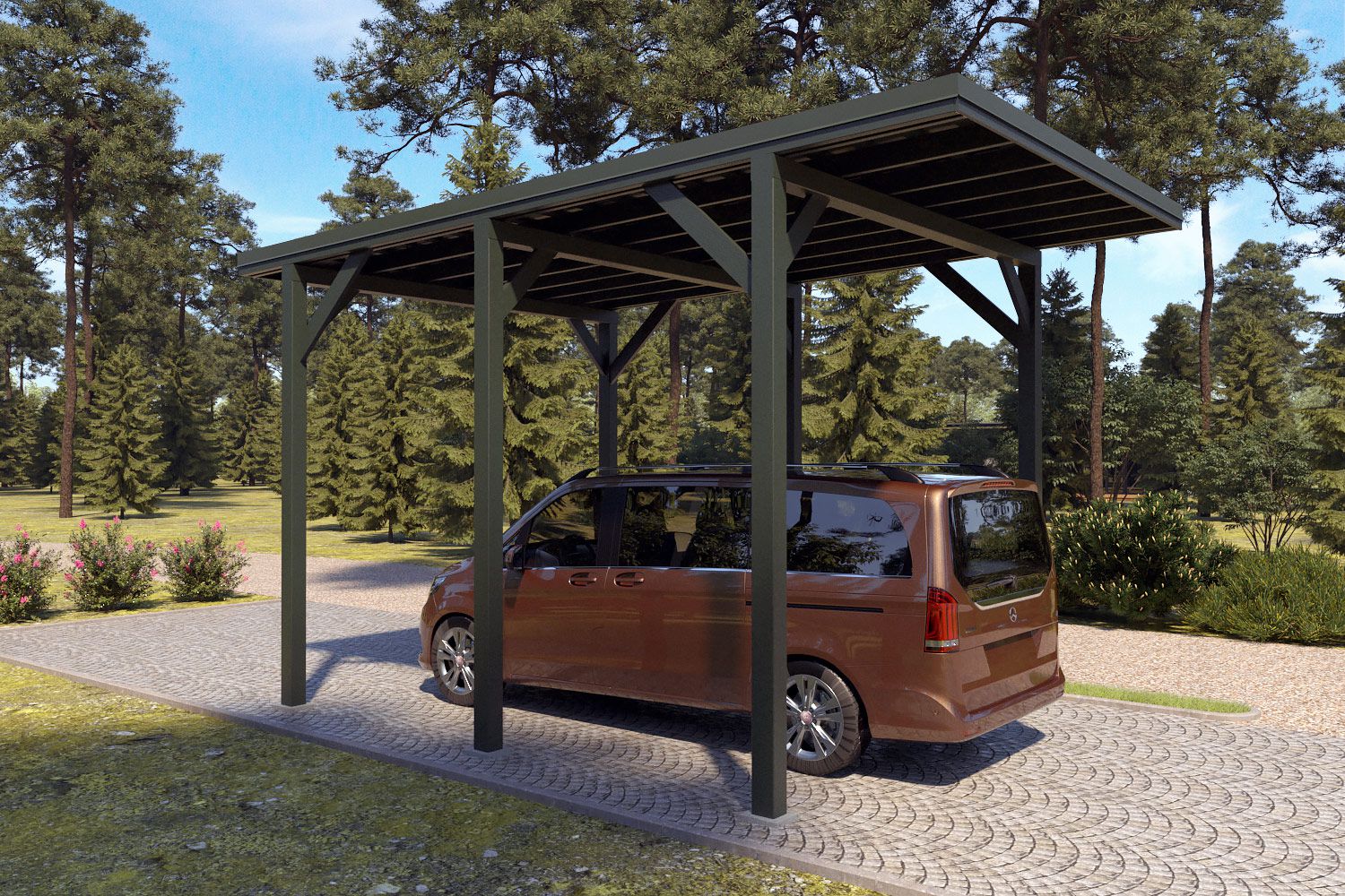 Camping Carport "Stabil" 6 x 4 m (LxB) | 250 kg/m² Dachlast | 24 m² | Chromoxidgrün mit dorngrünem Dach