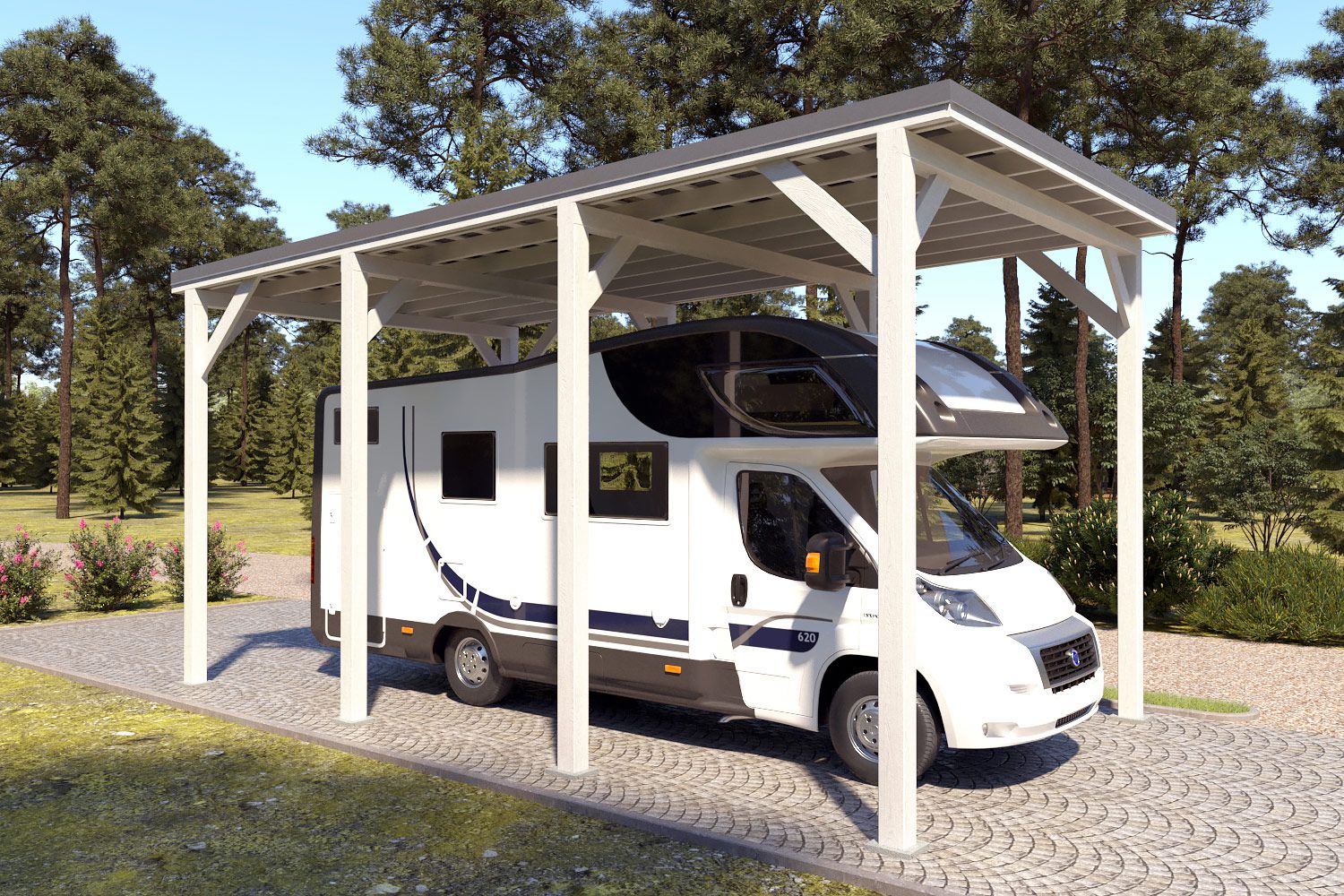 Camping Carport "Stabil" 7 x 4 m (LxB) | 250 kg/m² Dachlast | 28 m² | Reinweiß mit dunkelgrauem Dach