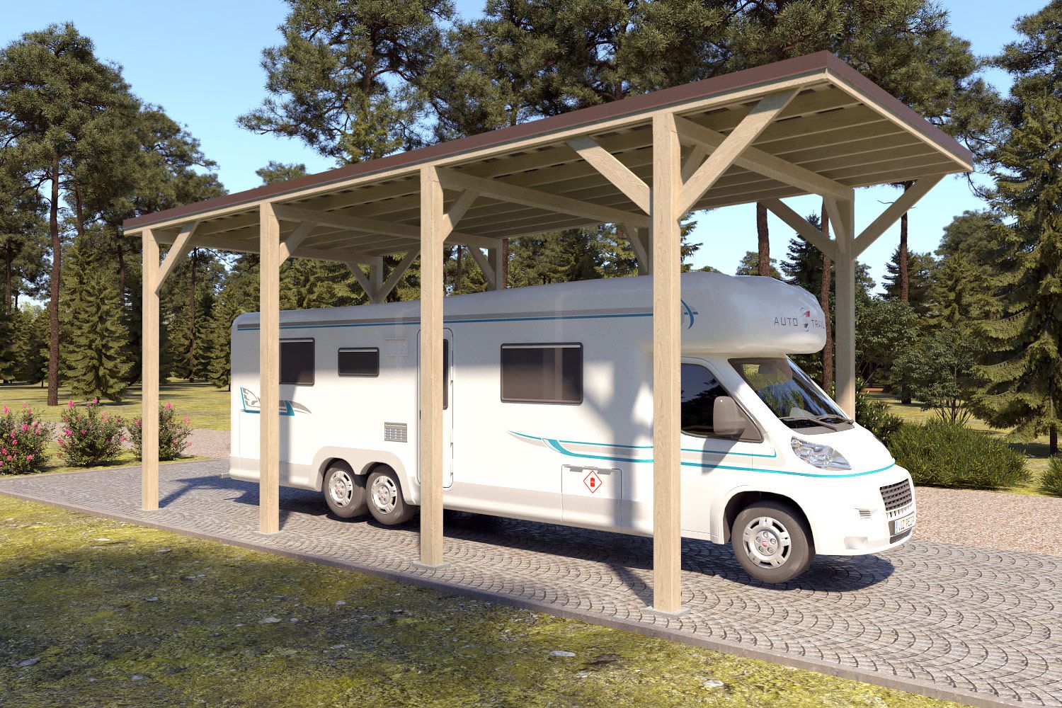 Camping Carport "Stabil" 8 x 4 m (LxB) | 250 kg/m² Dachlast | 32 m² | Natur mit dunkelbraunem Dach