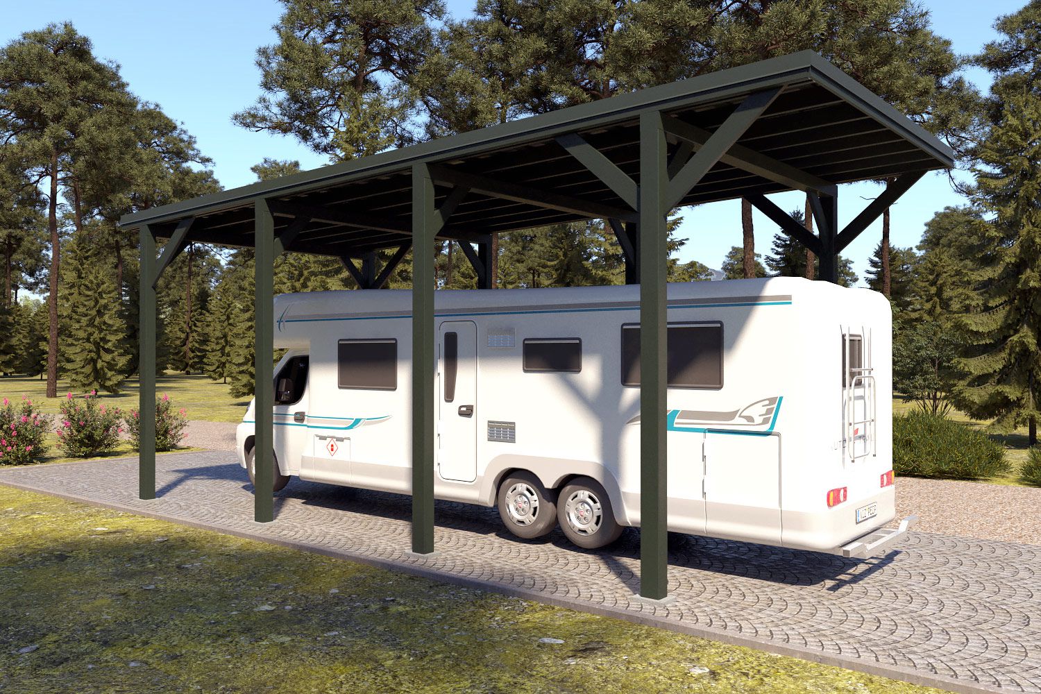 Camping Carport "Stabil" 8 x 4 m (LxB) | 250 kg/m² Dachlast | 32 m² | Chromoxidgrün mit dorngrünem Dach