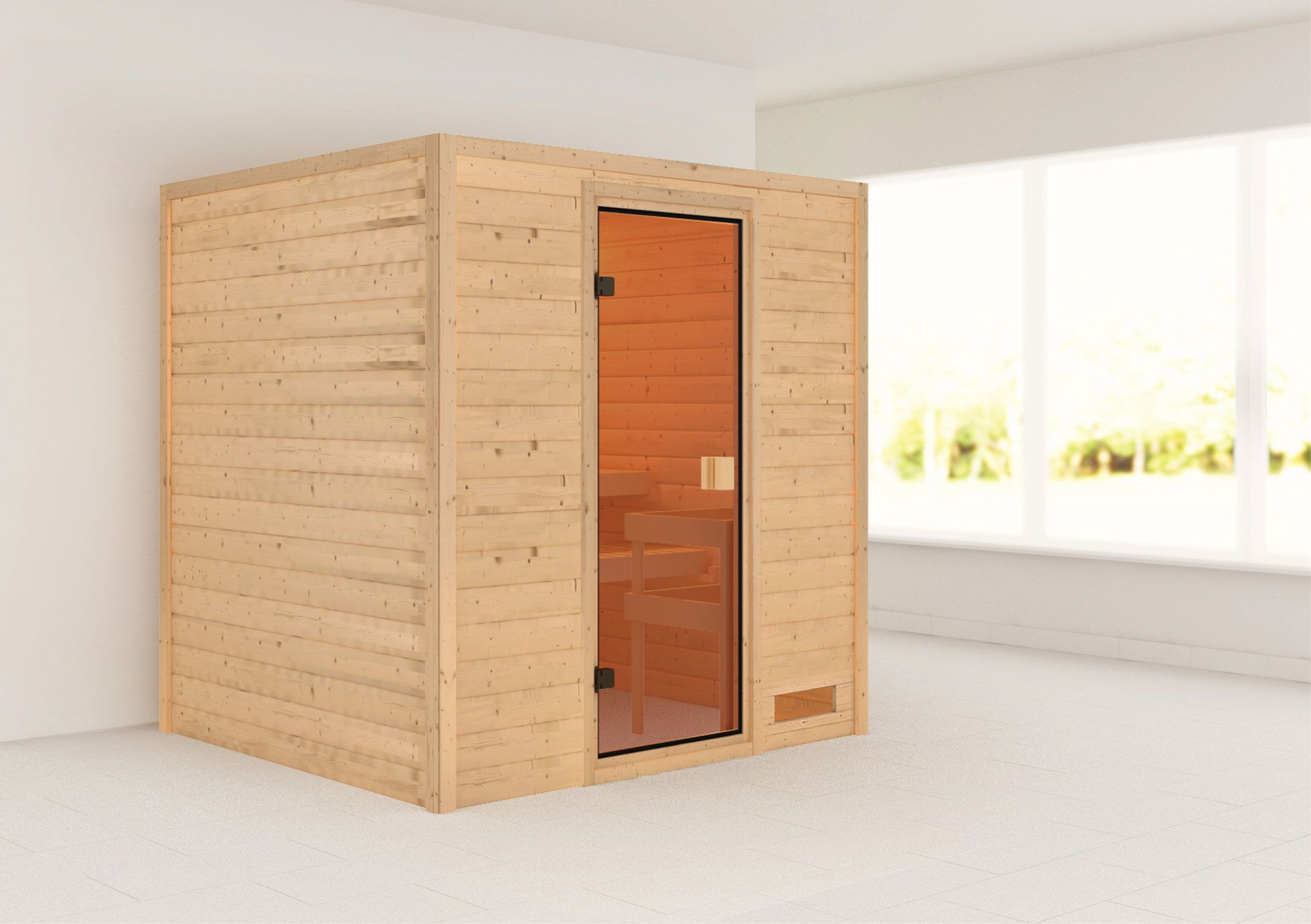 Sauna "Laerke" mit bronzierter Tür - Farbe: Natur - 196 x 170 x 198 cm (B x T x H)