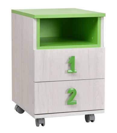 Kinderzimmer - Rollcontainer Luis 23, Farbe: Eiche Weiß / Grün - 60 x 40 x 42 cm (H x B x T)