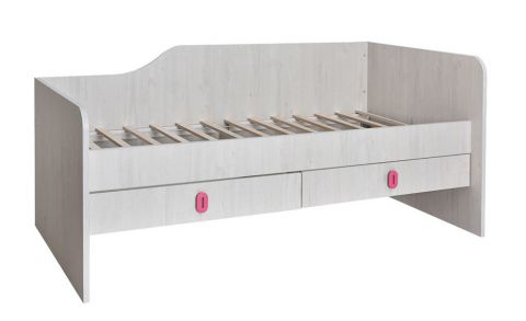 Kinderbett / Jugendbett Luis 25 inkl. Lattenrost, Kopfteil Rechts, Farbe: Eiche Weiß / Rosa - 90 x 200 cm (B x L)