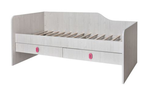 Kinderbett / Jugendbett Luis 25 inkl. Lattenrost, Kopfteil Links, Farbe: Eiche Weiß / Rosa - 90 x 200 cm (B x L)