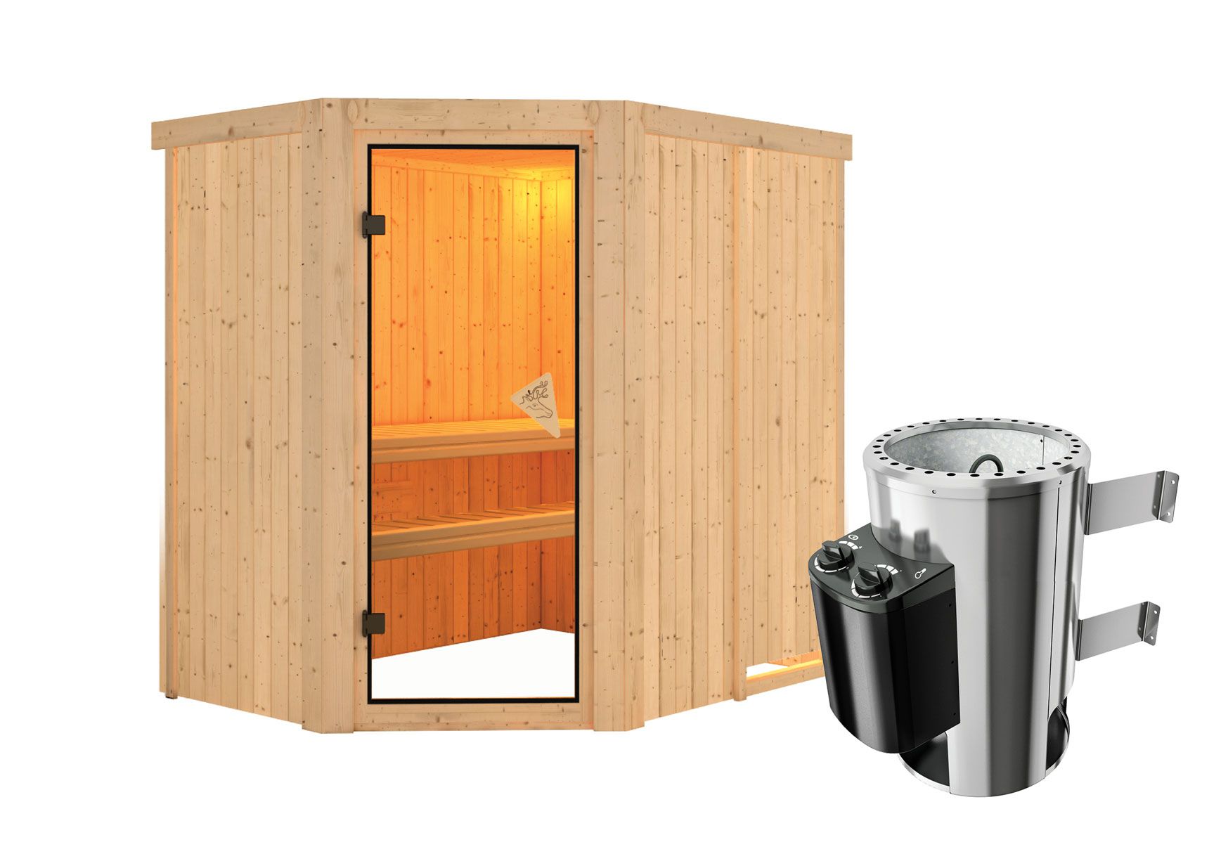 Sauna "Ole" SET mit bronzierter Tür & Ofen 3,6 kW - 151 x 196 x 198 cm (B x T x H)