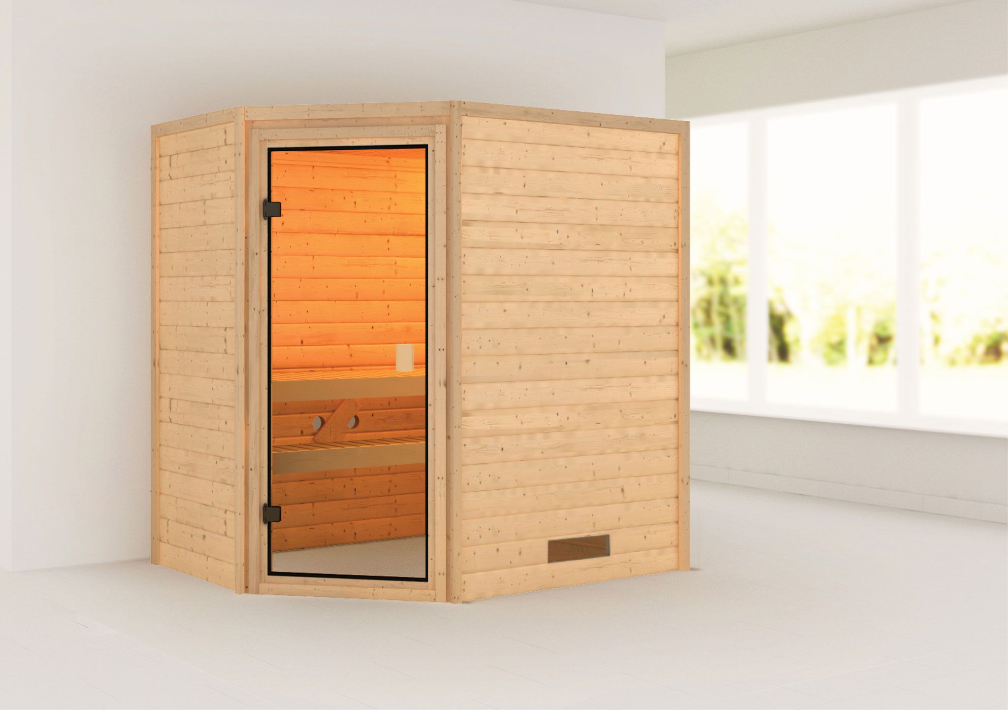 Sauna "Jannik" mit bronzierter Tür - Farbe: Natur - 196 x 146 x 198 cm (B x T x H)